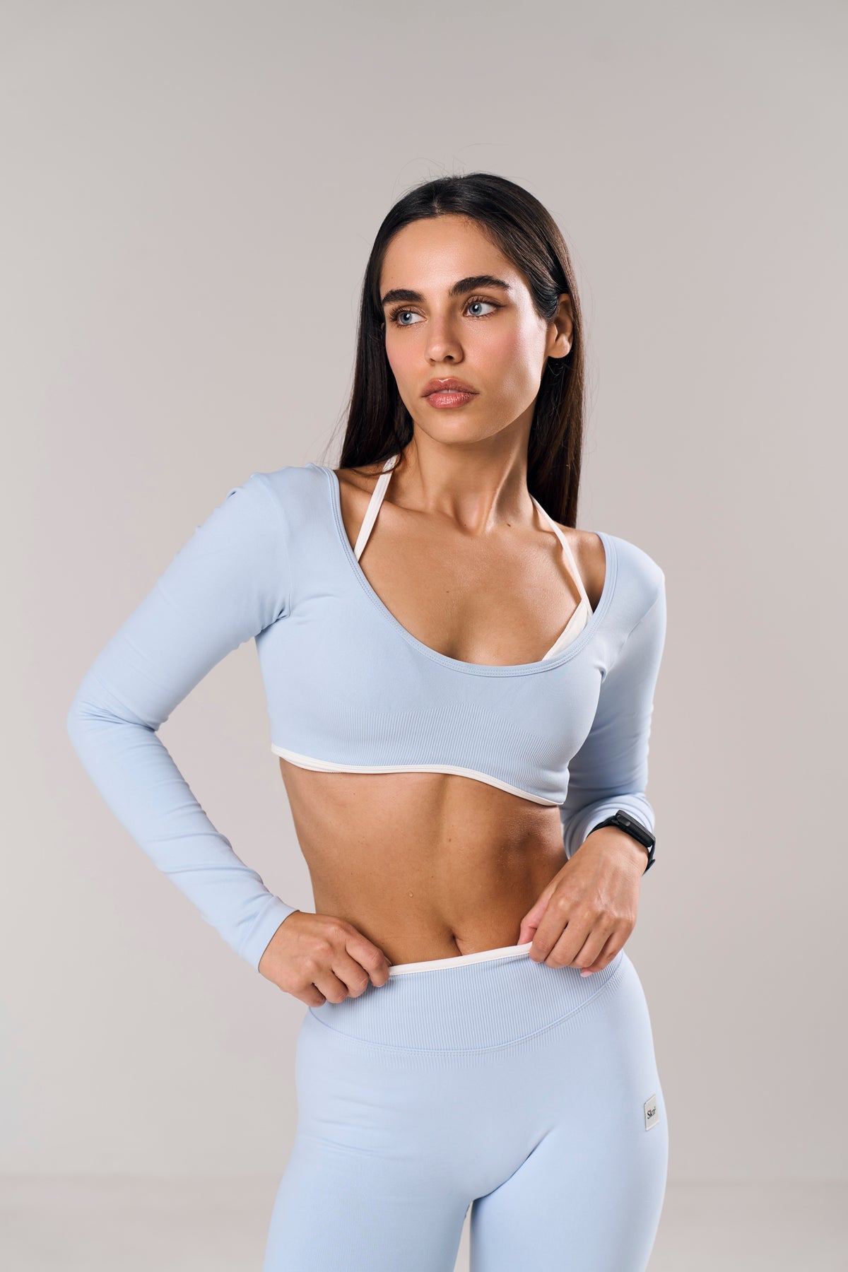 Sweet Talk Long Sleeve Crop in baby blue — Skn² women's long sleeve top