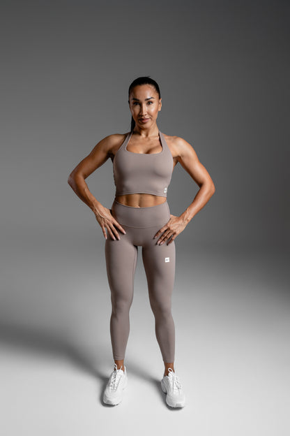 Smooth Rib Halter Top – Khaki