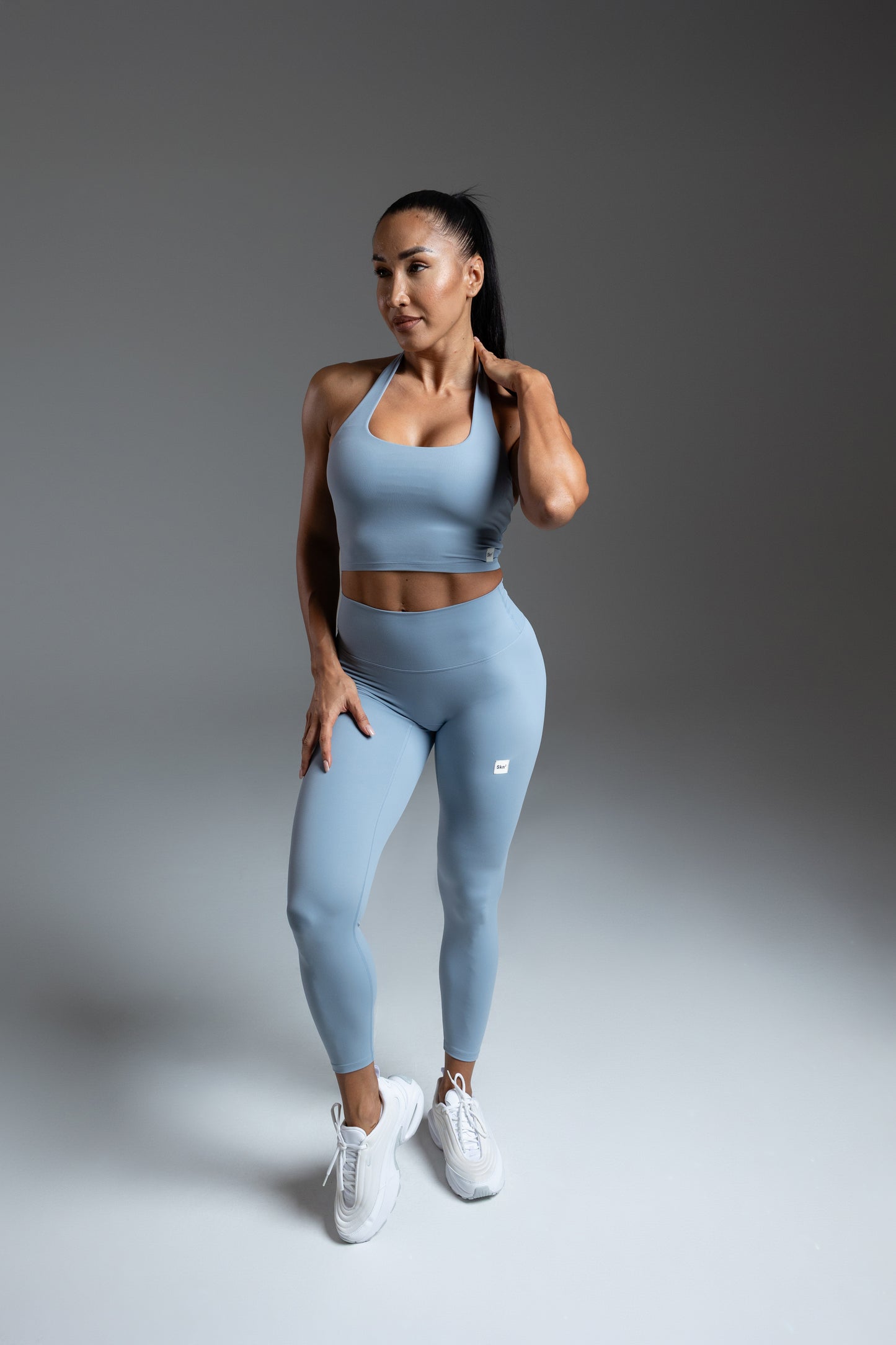 Smooth Rib Halter Top Sky Blue